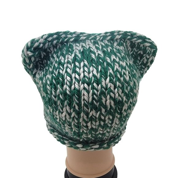 OZ Chunky Hand-Knit Hat cat Adult unisex Beanie hats green white pink Soft cozy - Picture 2 of 6